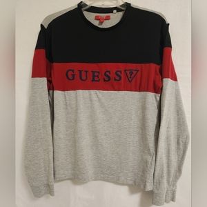Guess Los Angeles Embroidered Logo Shirt Sz XS Black Gray Red Long Sleeve